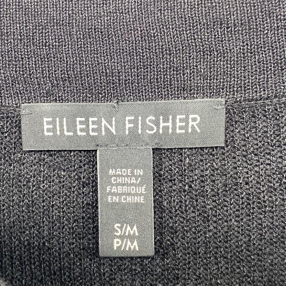 EILEEN FISHER Sweater S M Organic Linen Blend Ribbed Tunic 3/4 Sleeve Black - Picture 5 of 12